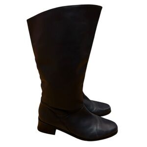 Markon Navy Blue Leather Tall Boots Made in Brazil Slouchy Riding Size 9.5M